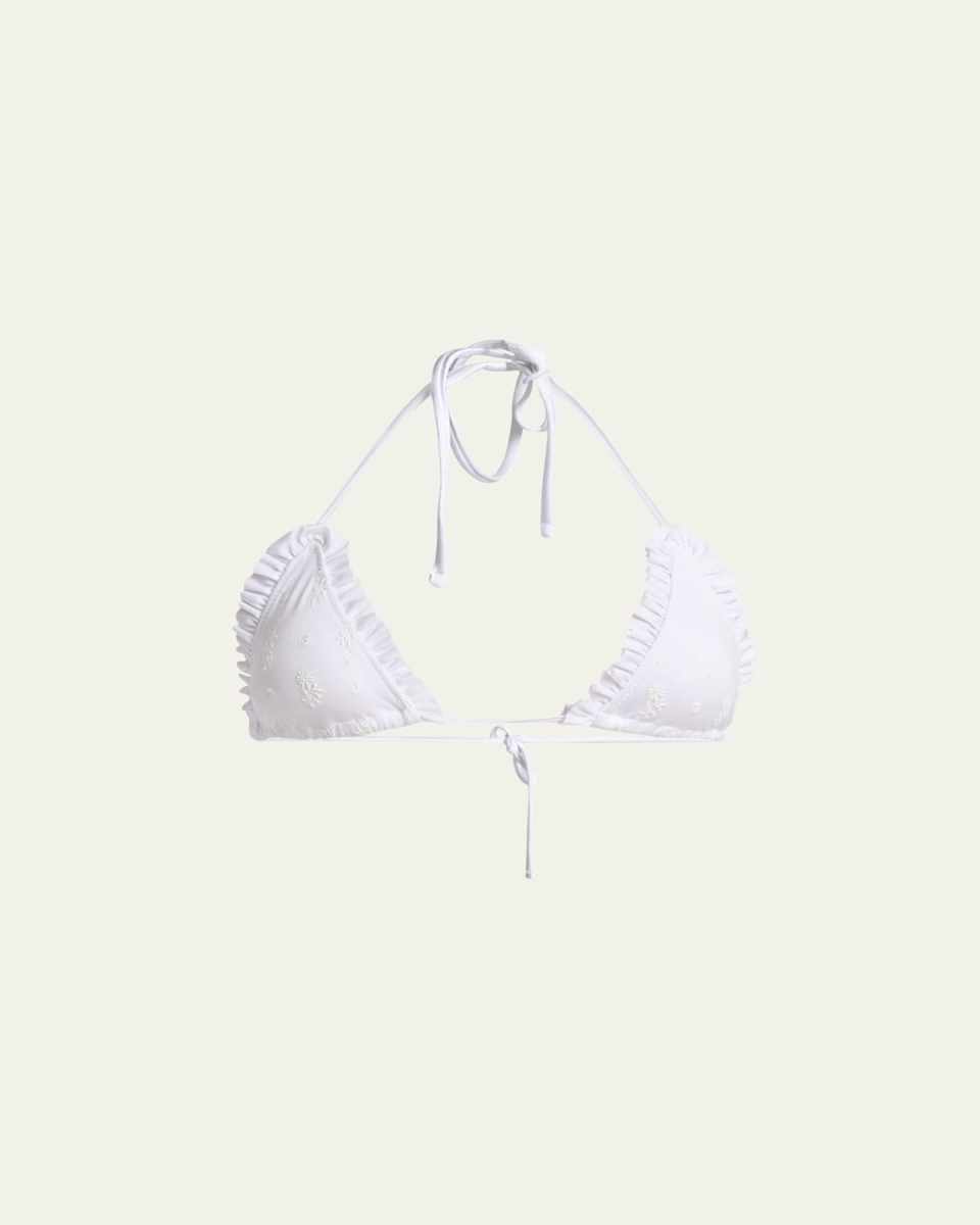 Ruffle-Trim Eyelet Bikini Top